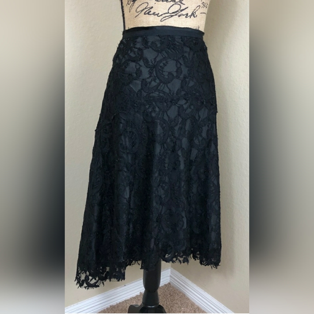White House Black Market Black Lace Hi low Skirt 10